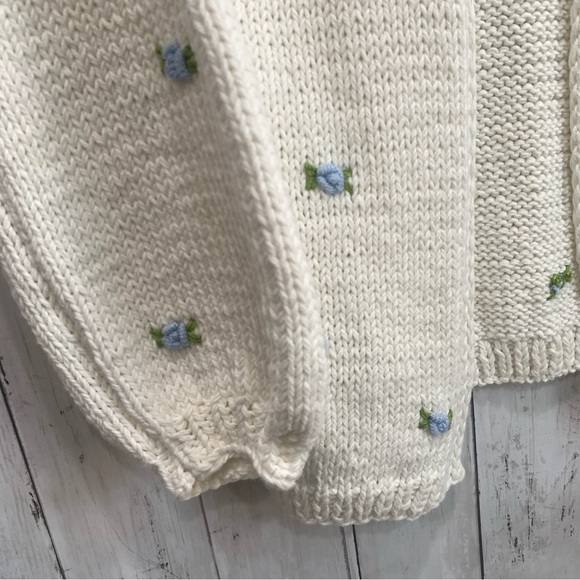 Fanm Mon Hand Knit embroidered blue rose cardigan cotton handcrafted XS/S NEW - Picture 7 of 15